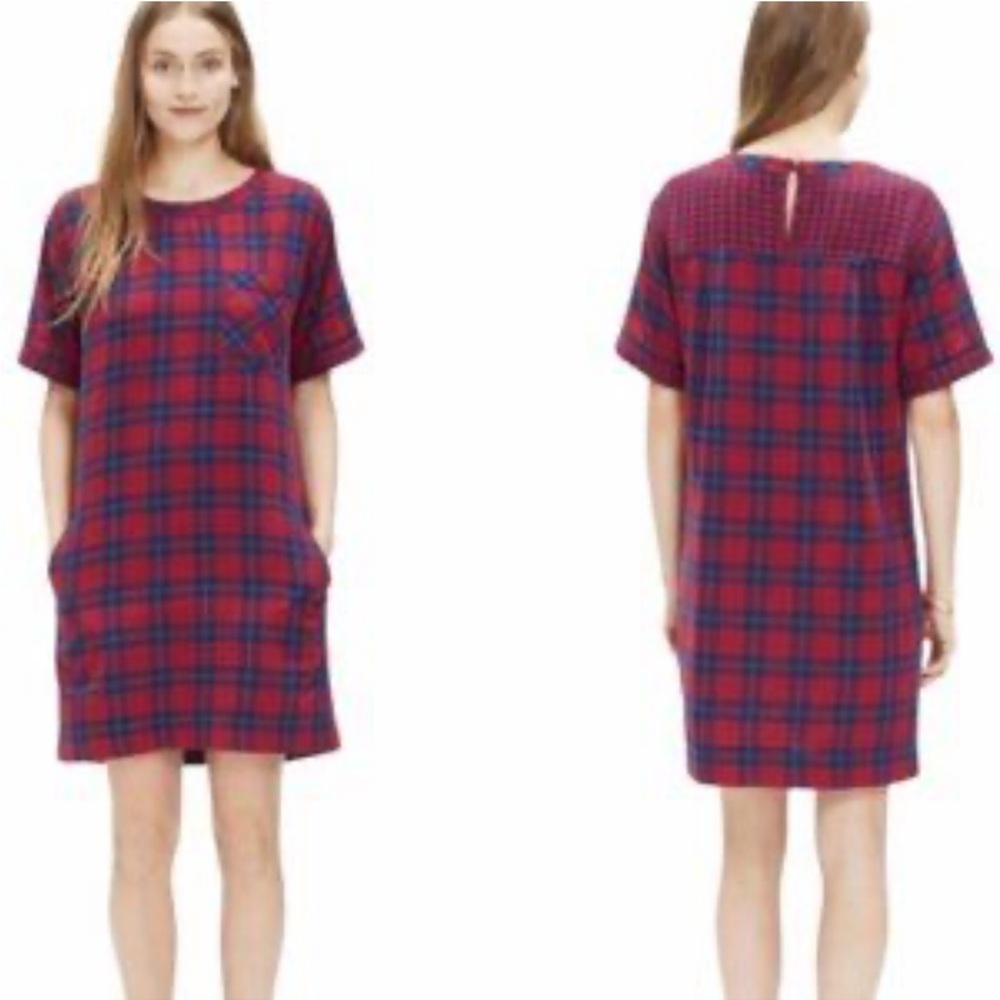 Madewell Red&Blue Tartan Shift Dress with pockets